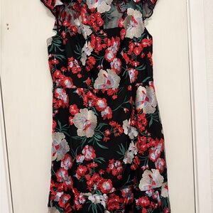 Donna Morgan Black Dress with Red and White Floral Design